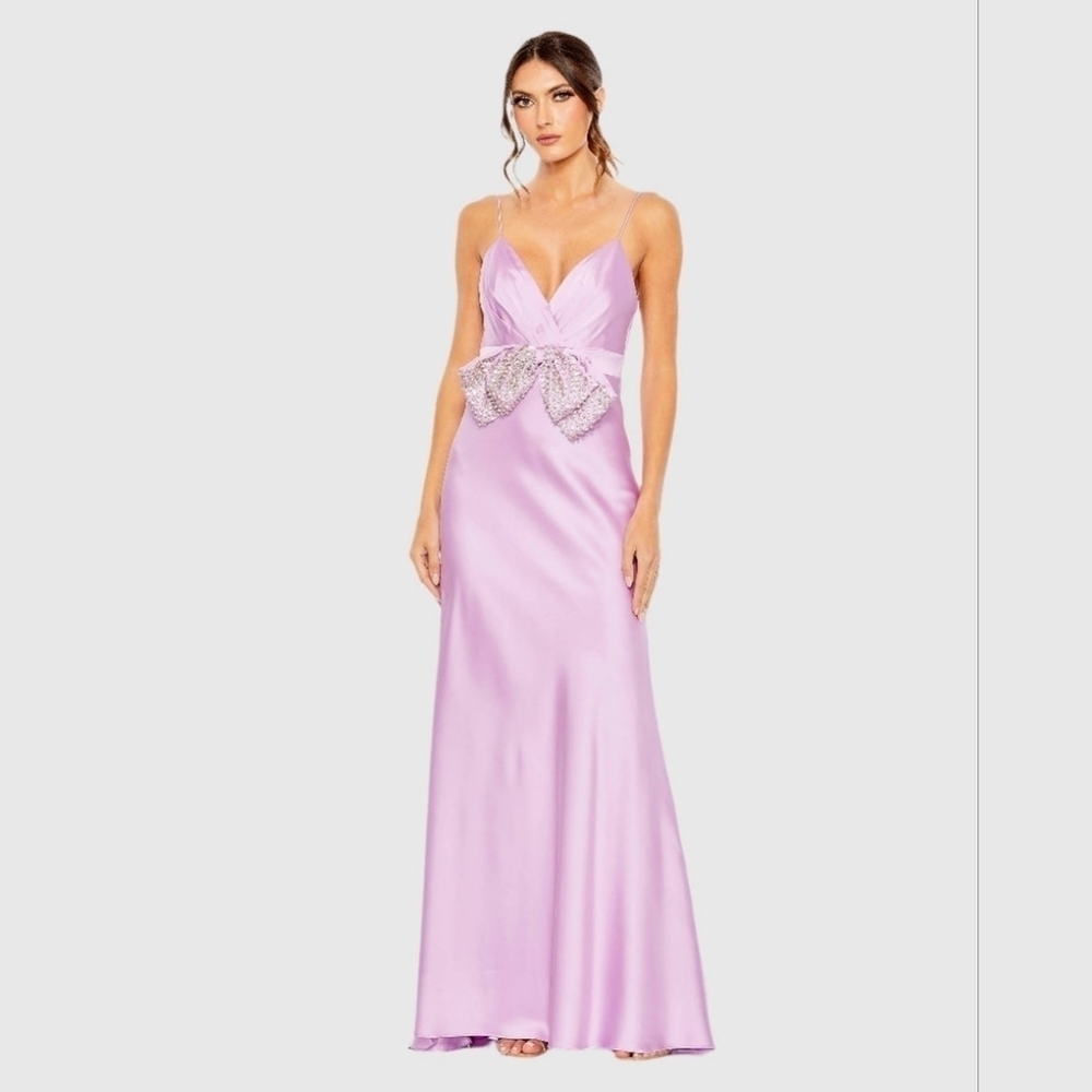 NEW Mac Duggal Lavender Gown with Embellished Bow